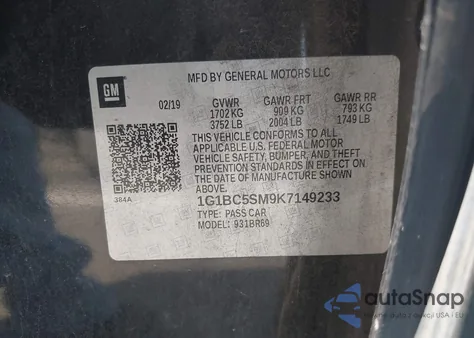2019 Chevrolet Cruze Ls from USA, damaged, VIN 1G1BC5SM9K7149233